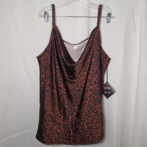 Ava & Viv Rust Brown Leopard Satin Cowl Tank